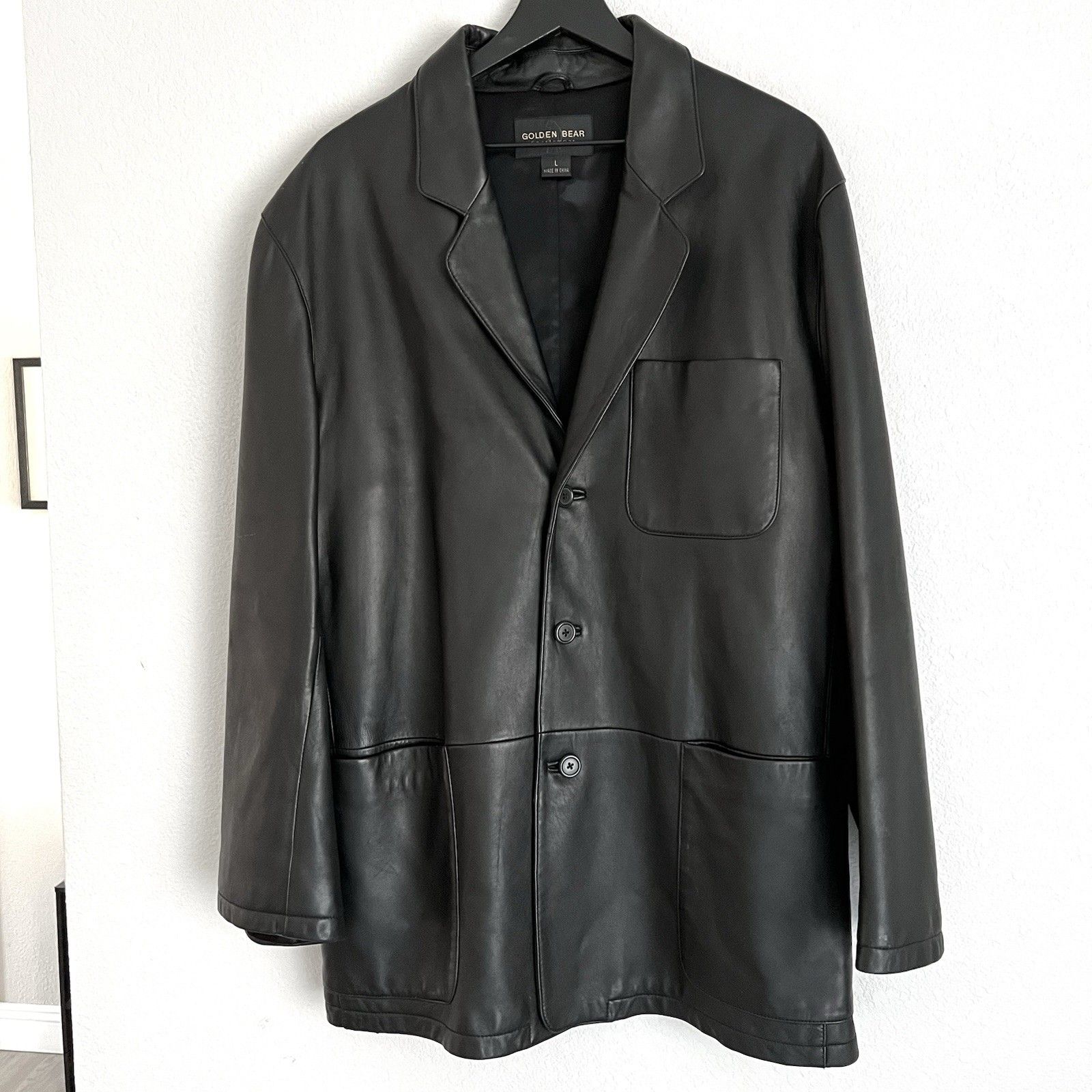 Golden Bear Mens Leather Blazer Jacket Size L Black